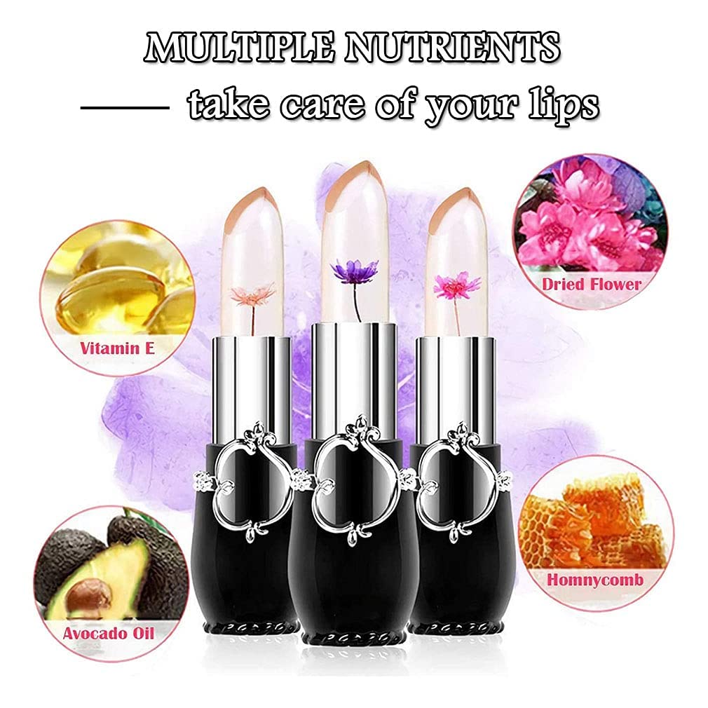 RanRui Paquete de 6 lápices labiales Crystal Flower Jaly, bálsamo labial nutritivo de larga duración, hidratante para labios, cambio de color,