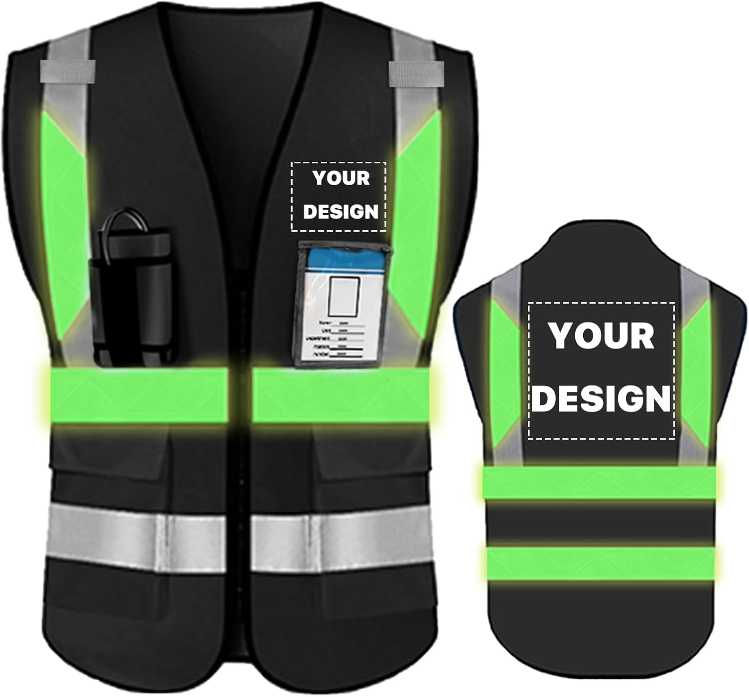 YOWESHOP Chaleco de seguridad de alta visibilidad reflectante con bolsillos y cremallera personalizado su logotipo ropa de trabajo de seguridad