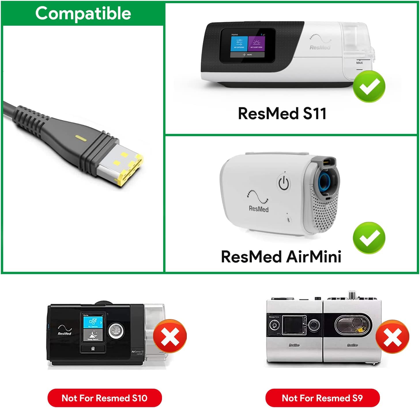 KFD Adaptador de CC para cargador de automóvil de 12 V-24 V para Resmed AirSense 11 y ResMed AirMini convertidor de CC CPAP Cable de alimentación de