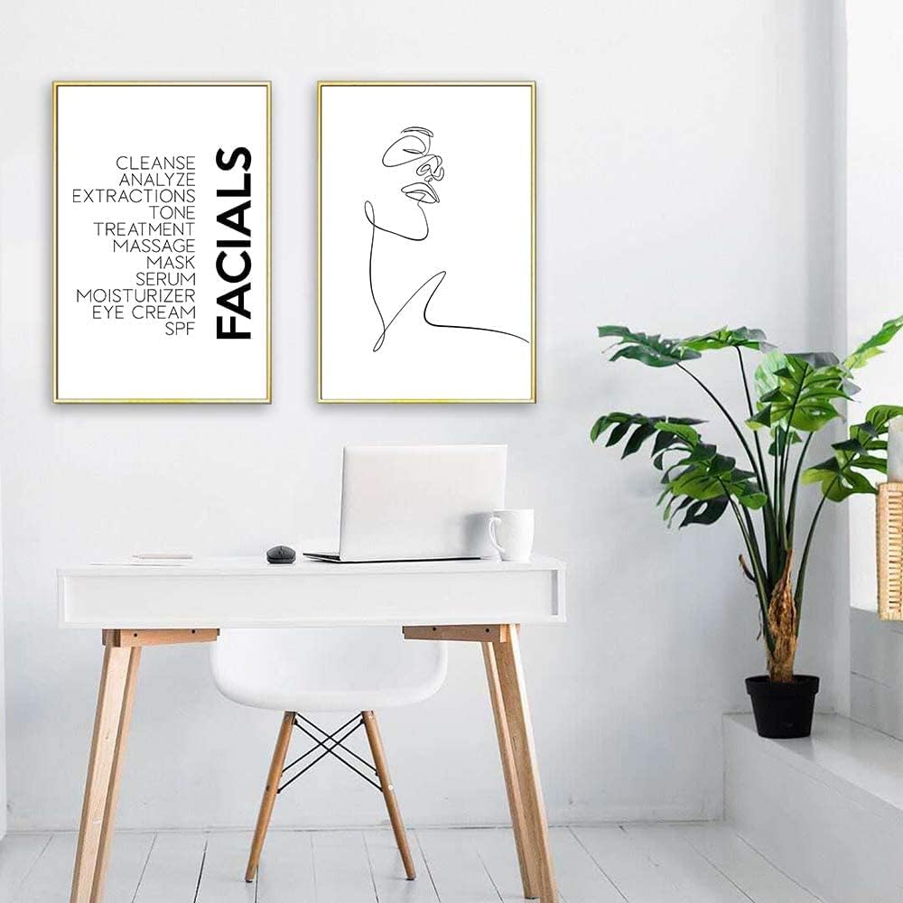 Ecyanlv Impresión artística minimalista con citas faciales, arte de pared, impresión en lienzo en blanco y negro, decoración de belleza de spa,
