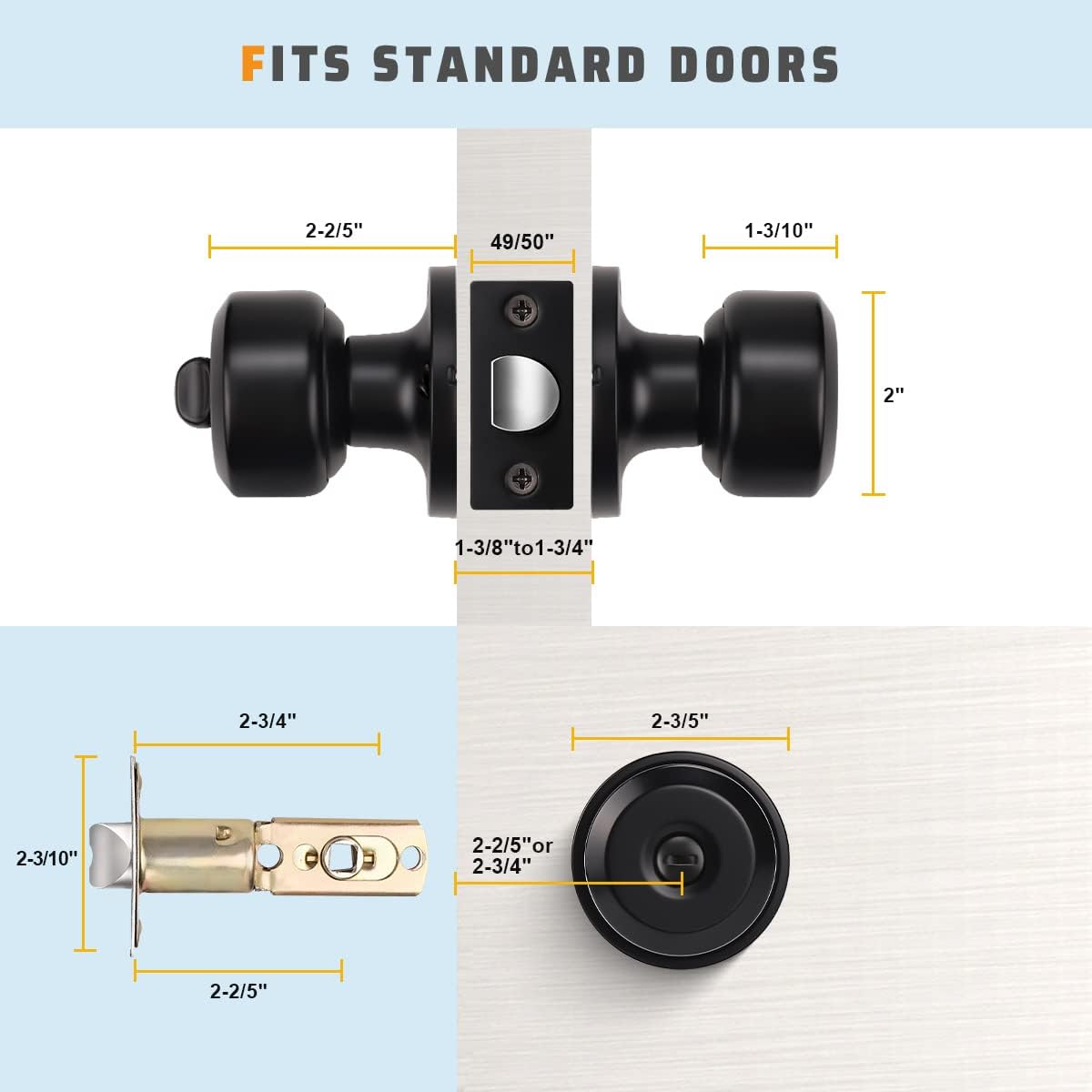 KNOBWELL – Paquete de 5 manijas de privacidad para puerta interior, para habitación o baño, color negro mate, forma circular