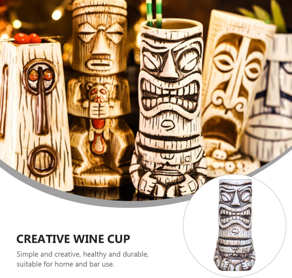 NUOBESTY Taza de café de cerámica Tiki de 17.9 fl oz, tazas de cóctel, tazas de cerámica hawaiana para fiesta, vasos tropicales para boda,