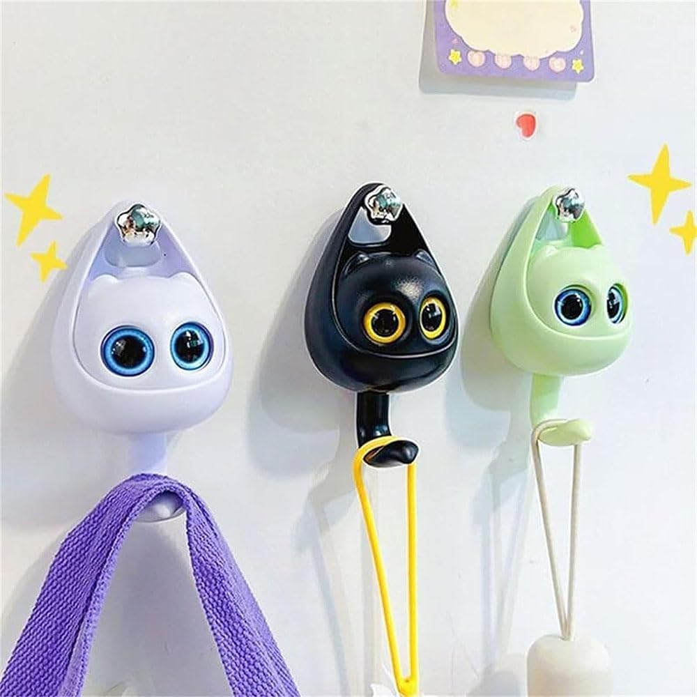 AMZWISH 2 ganchos de gato para pared, bonito gancho adhesivo para decoración de habitación de niñosoficina, bolsa creativa para abrigo, bolso,