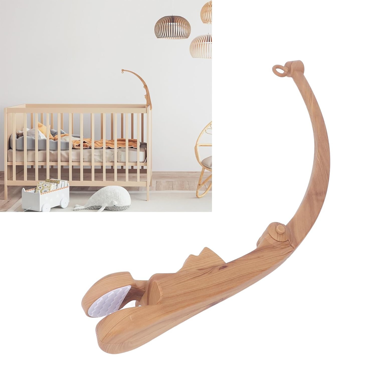 Brazo móvil para cuna de imitación de madera, de grano plegable para cuna, accesorios de juguetes