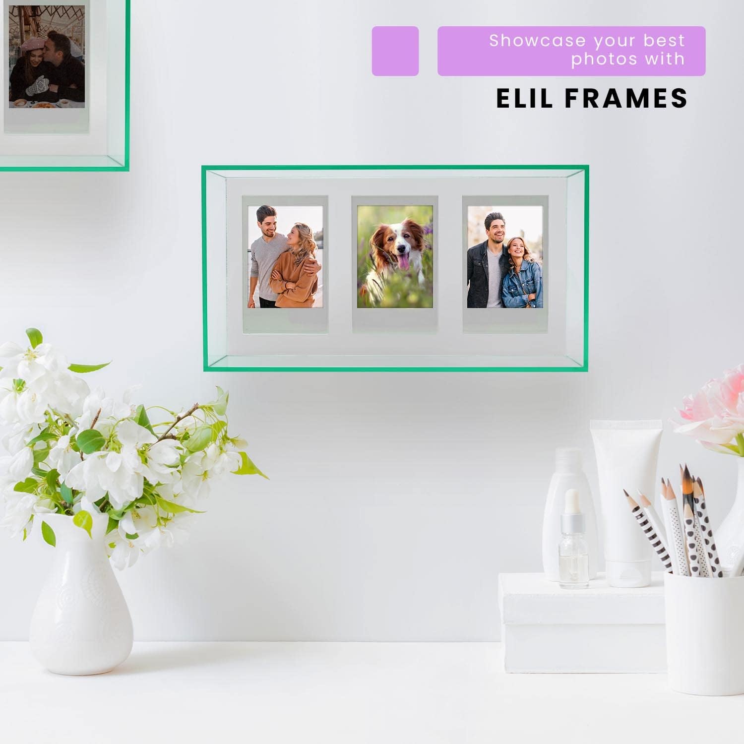 Elil Marco flotante para Fujifilm Instax Mini marcos magnéticos y caja de exhibición acrílica, marco de fotos para refrigerador, imanes para