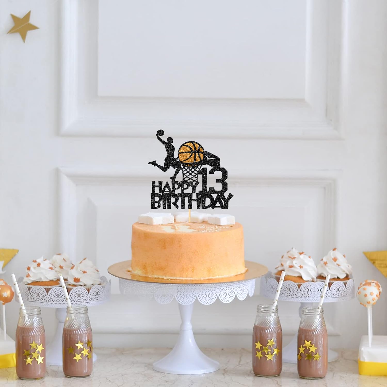 Decoración para pastel de baloncesto, decoración temática de baloncesto de cumpleaños número 13 para hombres y niños, suministros de fiesta de