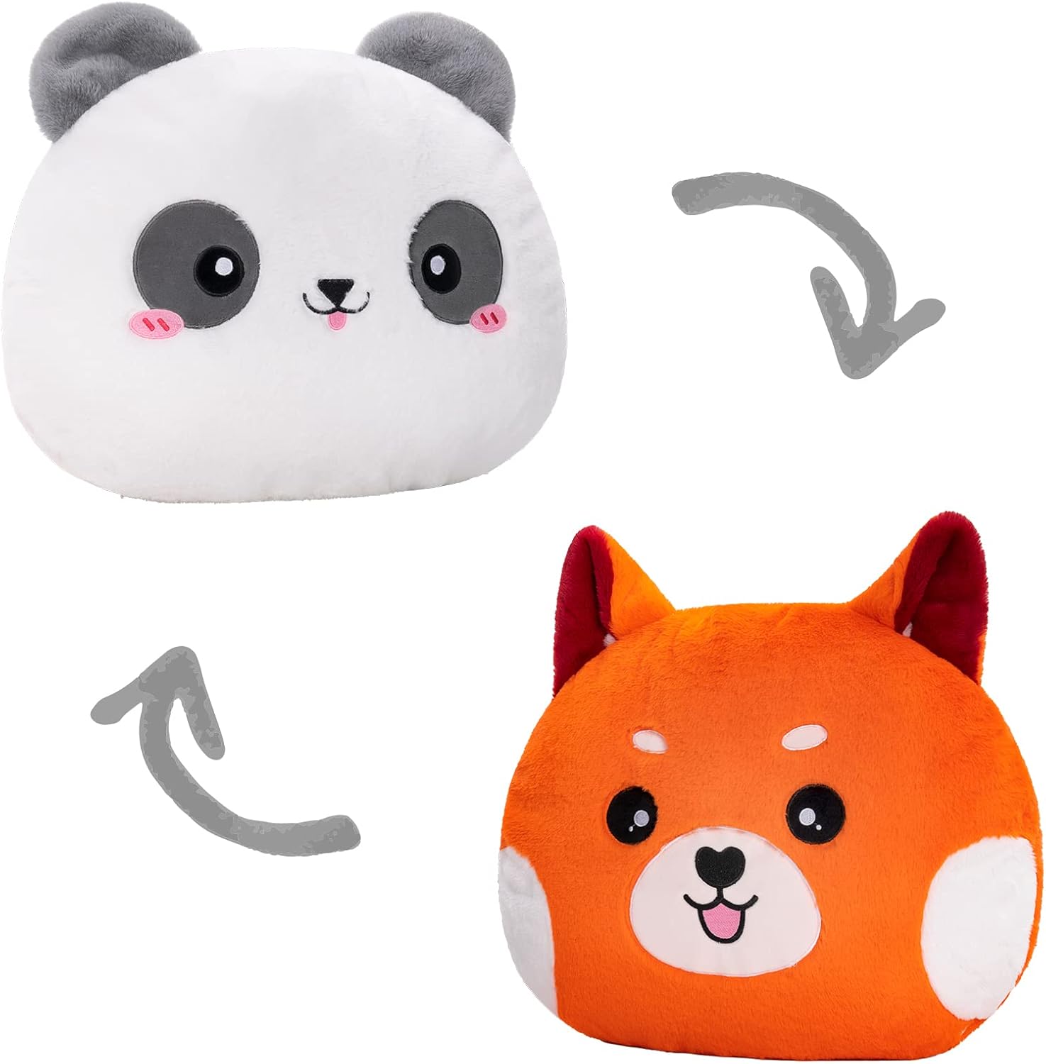 Peluche largo de gato + felpa reversible, almohada de felpa de gato gris de 44 pulgadas + almohada de felpa de zorro de panda rojo de 18 pulgadas