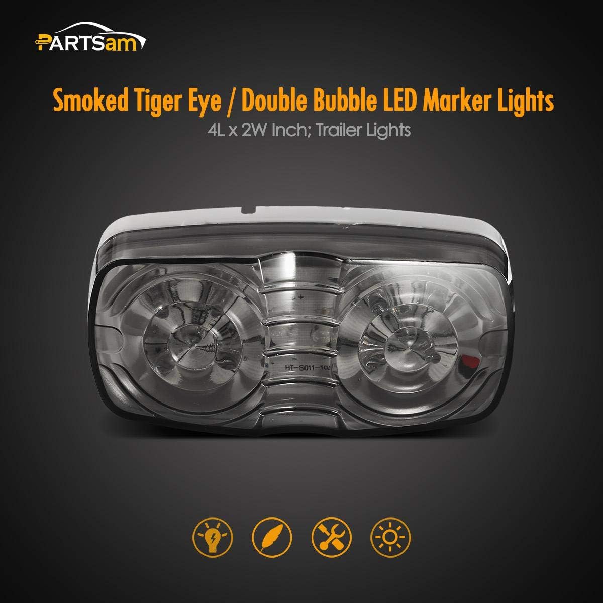 Partsam 14 luces LED de doble diana rojaámbar, luz lateral, luz de humo, luces de marcador LED de ojo de tigre, luz LED rectangular rectangular de 4