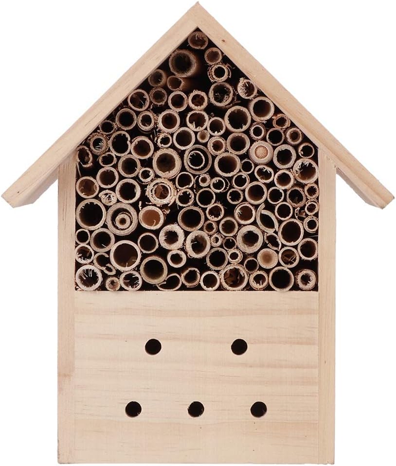 Fydun Outdoor Pine Wood Bee House Shelter Handwork Art Craft Garden Decoration Ornament Outdoor Pine Wood Bee for Family