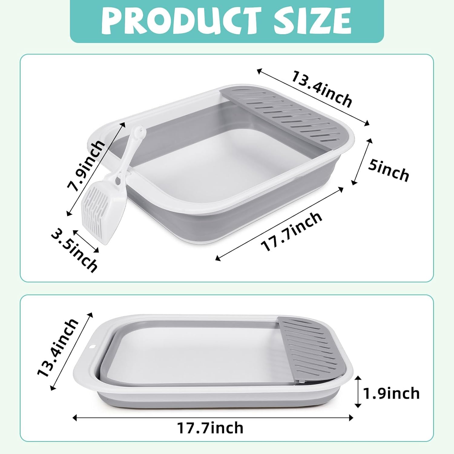 Mifoci 3 cajas de arena plegables para gatos de 17.7 x 13.4 pulgadas con cuchara, caja de arena pequeña plegable para gatos, bandeja