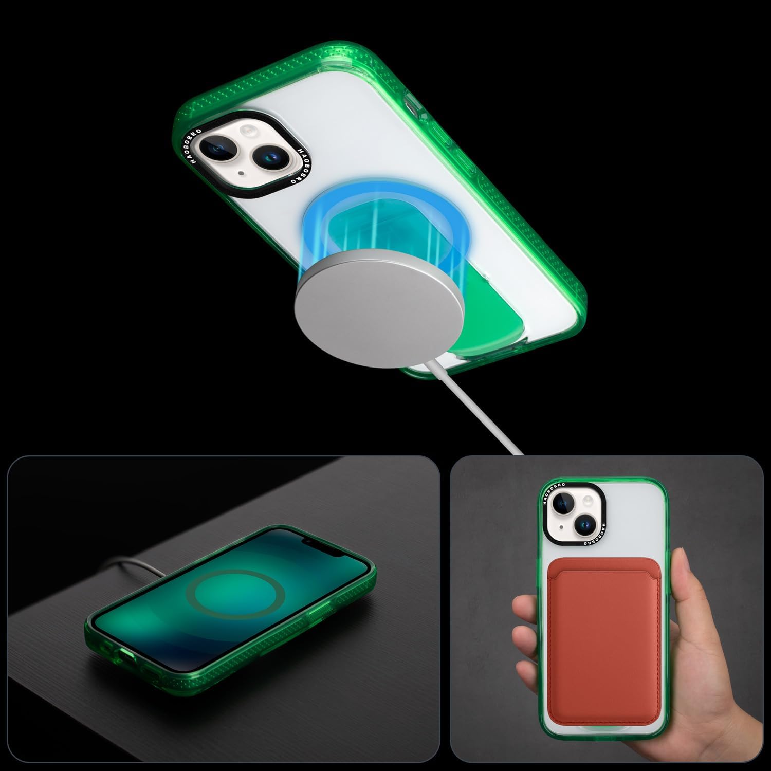 Funda diseñada para iPhone 15 con soporte, compatible con MagSafe, parte trasera de policarbonato transparente antiarañazos + parachoques de TPU a