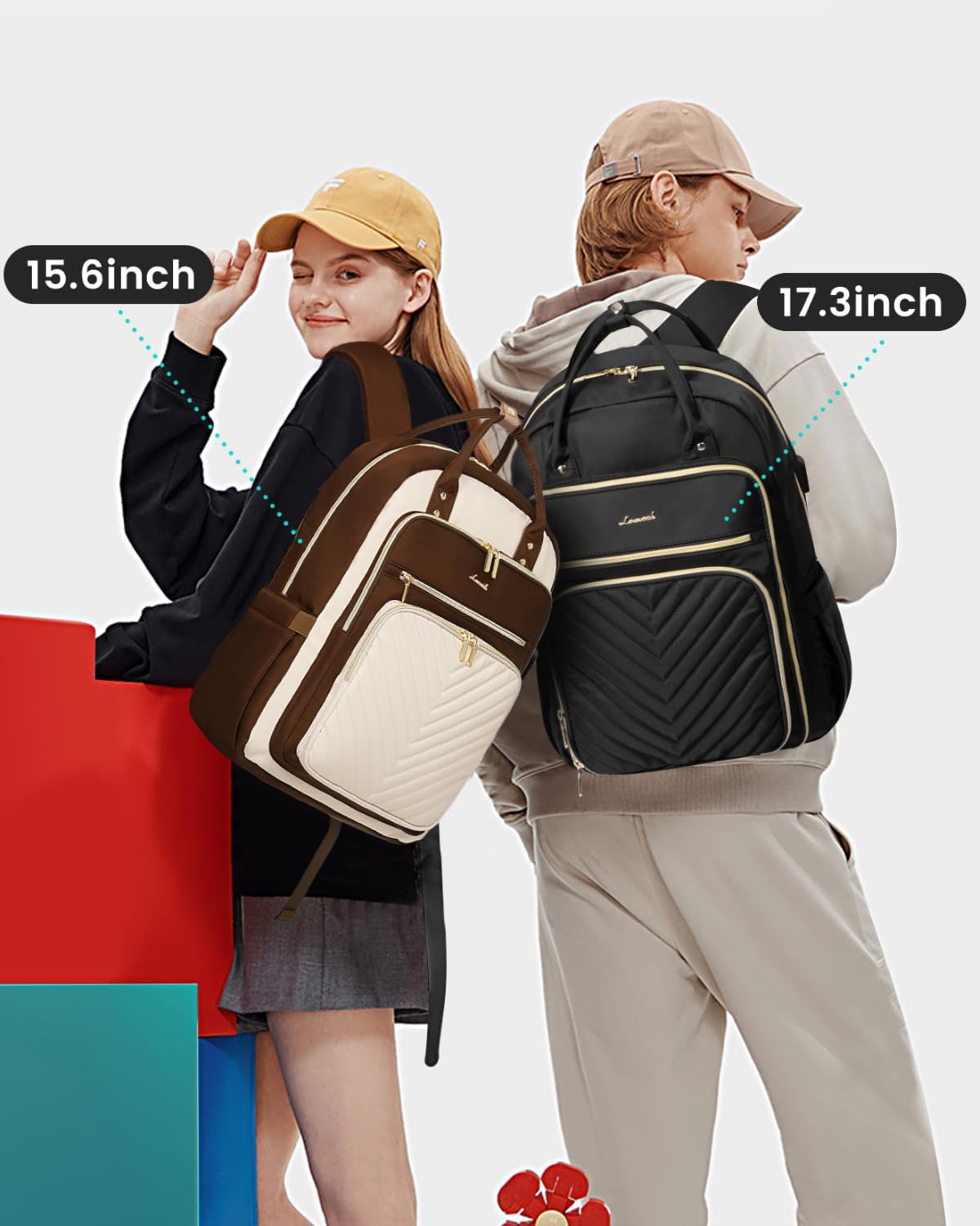 LOVEVOOK Mochila para laptop para mujer, mochila de trabajo de moda con puerto USB, mochilas impermeables para el trabajo., Marrón -beige, Moda