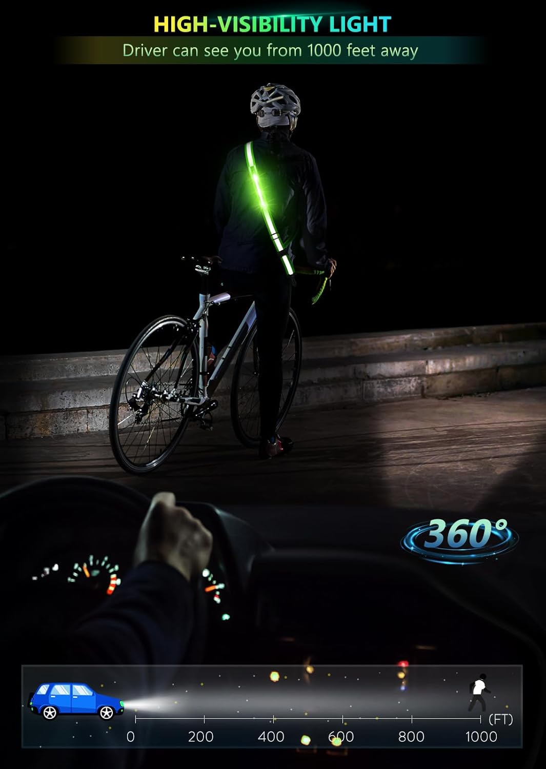 Cinturón reflectante LED para caminar por la noche, equipo de seguridad para correr por la noche, alta visibilidad, recargable, con luz LED,