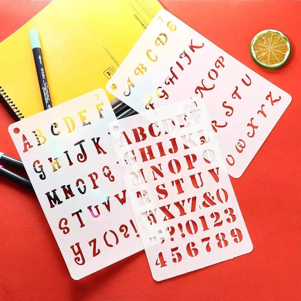 ELENTGE Plantillas de letras, 12 plantillas para manualidades, plantillas de alfabeto de 4 x 7 pulgadas, plantillas de manualidades, plantillas de
