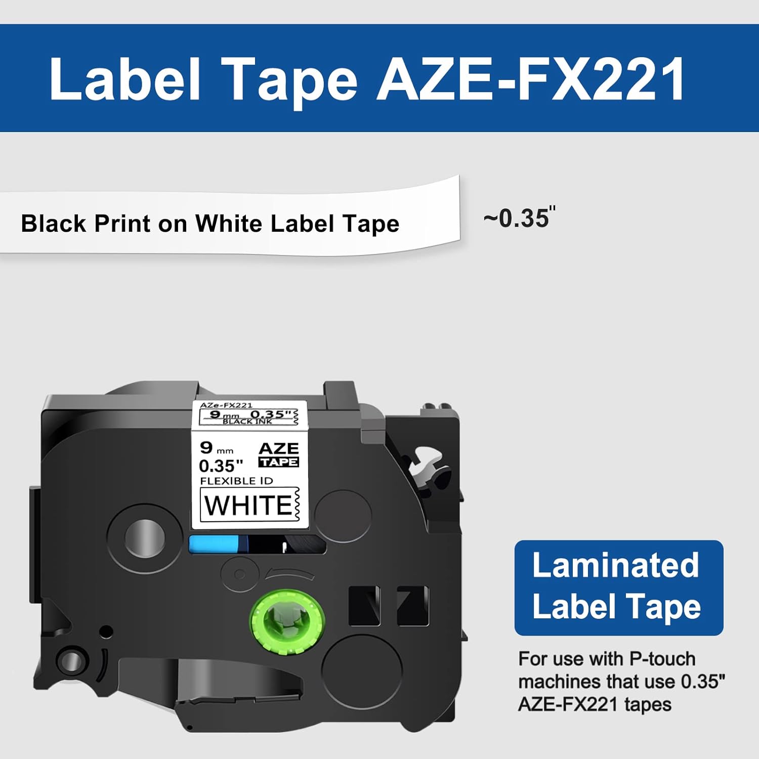 Paquete de 4 cintas de casete de cable de identificación flexibles compatibles con Brother TZe-FX221, color negro sobre blanco, 0.35 pulgadas de