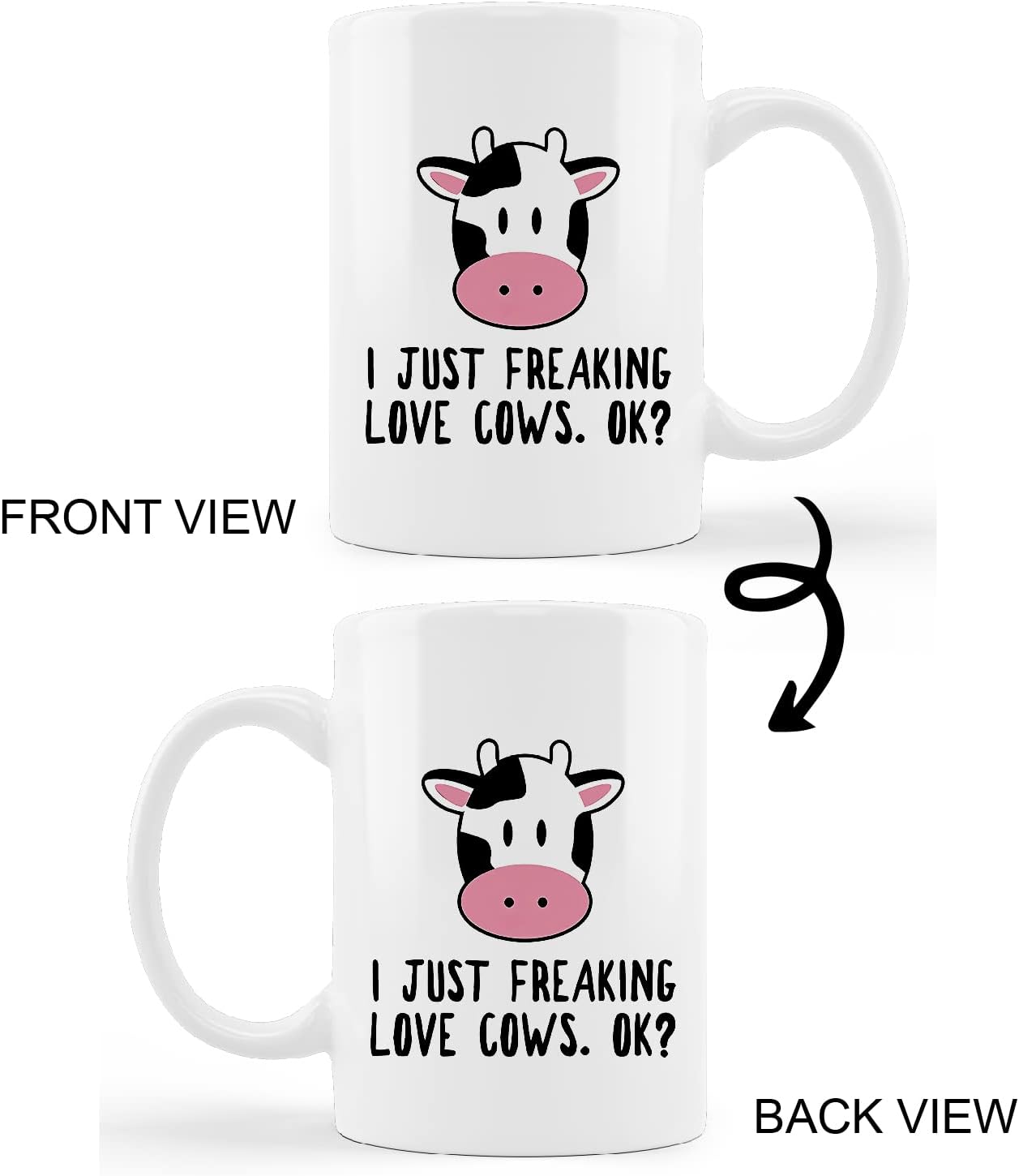 Taza divertida de cerámica con texto en inglés “I Just Freaking Love Cows OK – Taza de cerámica de 11 onzas”, regalos para amantes de las vacas,
