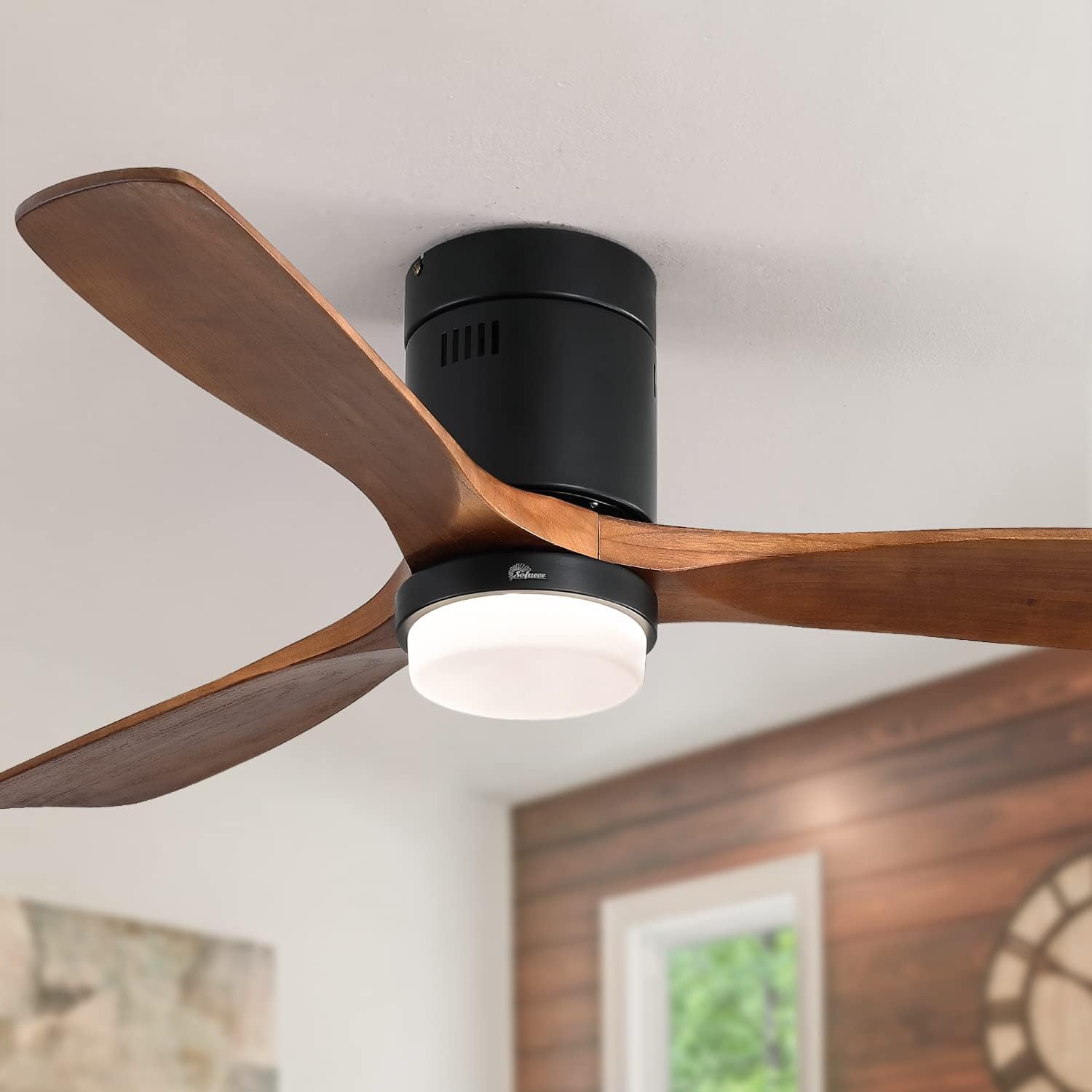 Sofucor Ventiladores de techo de montaje empotrado de 52 pulgadas con luces y control remoto, LED regulable, motor de CC silencioso, para sala de