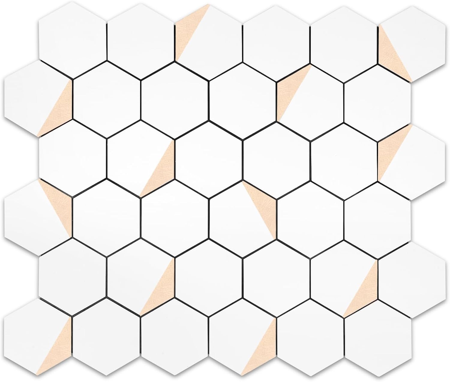 Azulejos hexagonales para salpicaduras para despegar y pegar, 12 x 10.4 pulgadas, azulejos de pared de PVC 3D de metal mixto blanco puro para cocina