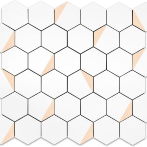 Azulejos hexagonales para salpicaduras para despegar y pegar, 12 x 10.4 pulgadas, azulejos de pared de PVC 3D de metal mixto blanco puro para cocina Azulejos hexagonales para salpicaduras para despegar y pegar, 12 x 10.4 pulgadas, azulejos de pared de PVC 3D de metal mixto blanco puro para cocina