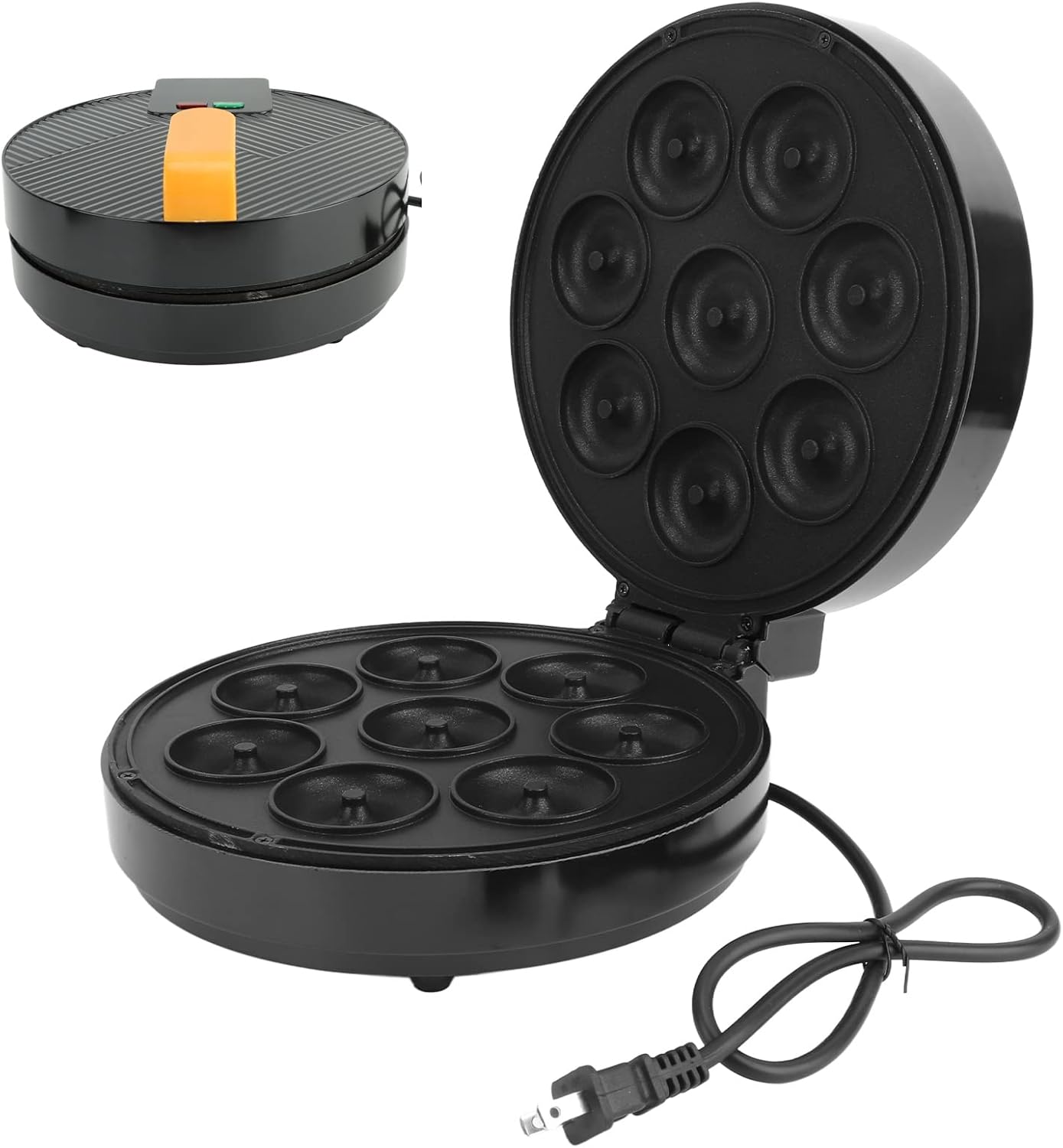 Mini máquina para hacer donas para desayuno amigable con niños con superficie antiadherente para desayuno, aperitivos, postres hace 8 donas enchufe