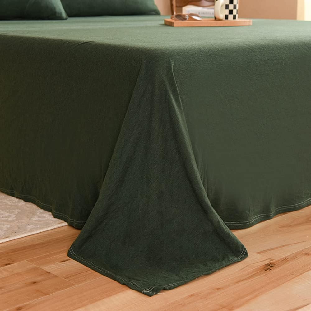 Mengersi Juego de ropa de cama, material de algodón de punto jersey, bolsillos profundos, individual XL, verde bosque