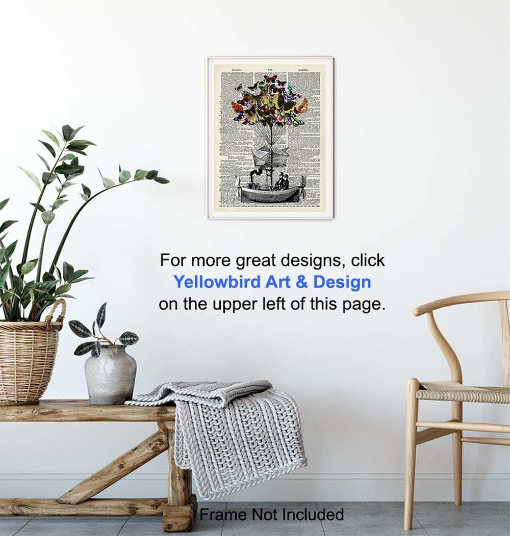 Steampunk Decor – Dirigible Poster – 8×10 Victorian Steampunk Wall Art – Butterflies Blimp Airship Room Decorations – Dictionary Page Photo –
