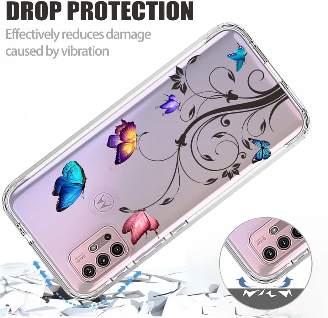 Ueokeird Funda para Moto G30Moto G10G10 PowerMoto G20 XT2129-1 con protector de pantalla de vidrio templado, diseño de mariposa transparente de