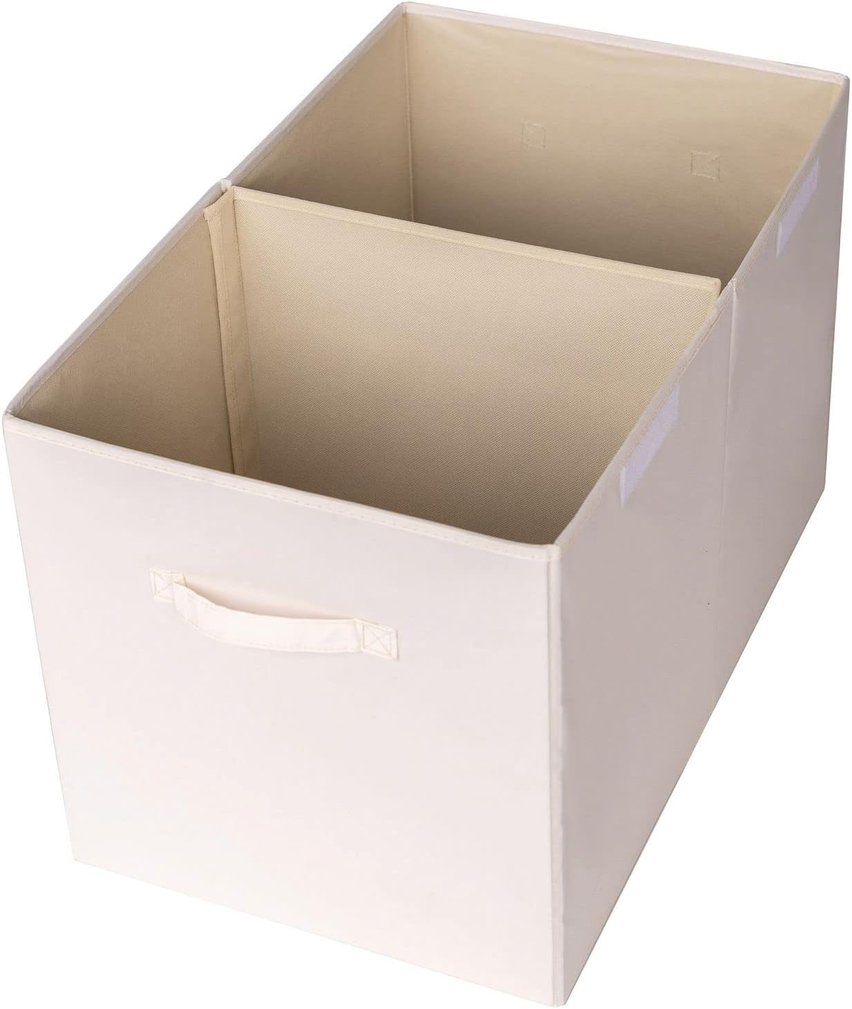 3 Sprouts Organizador de pecho plegable de tela reciclada en color crema – Contenedor de cesta de almacenamiento plegable con tapa y asas