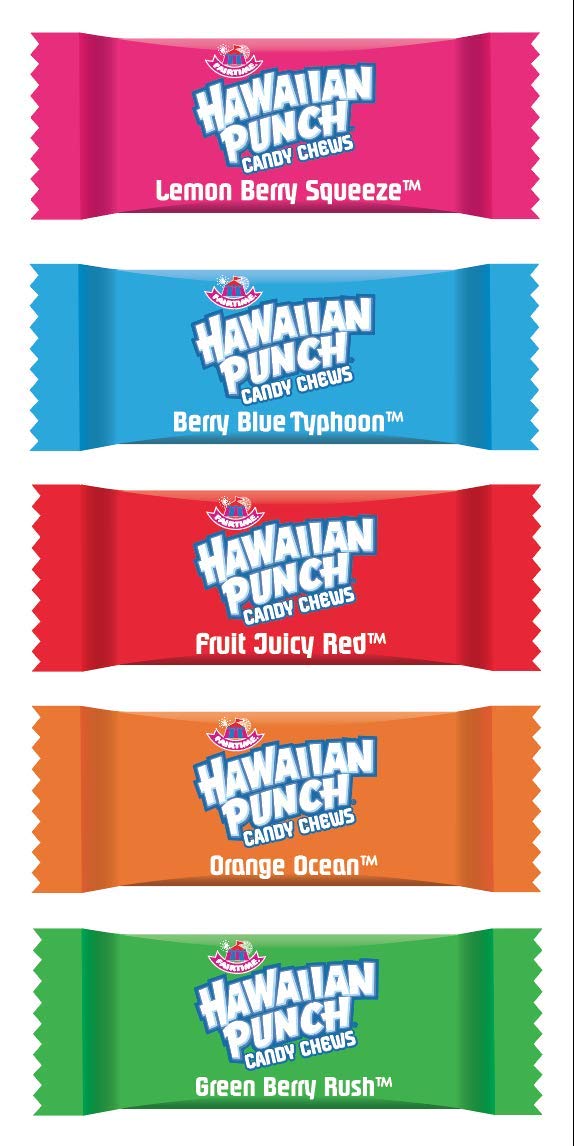 Adams & Brooks Hawaiian Punch Candy Chews – Caramelos masticables afrutados, 5 sabores, dulces envueltos individualmente, caramelo Kosher (25 onzas)