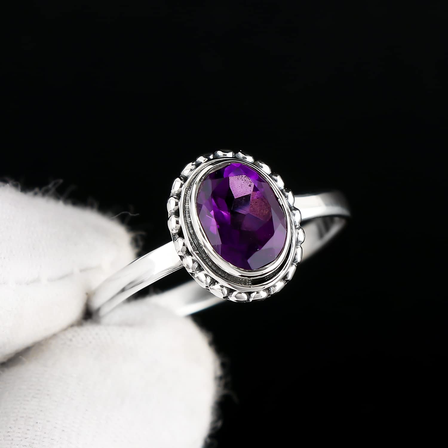 925 Sterling Silver Natural Amethyst Gemstone Ring, Handmade Fashion Ring, Energy Healing Crystals, Birthday, Bohemian Jewelry, Promise- Victorian-