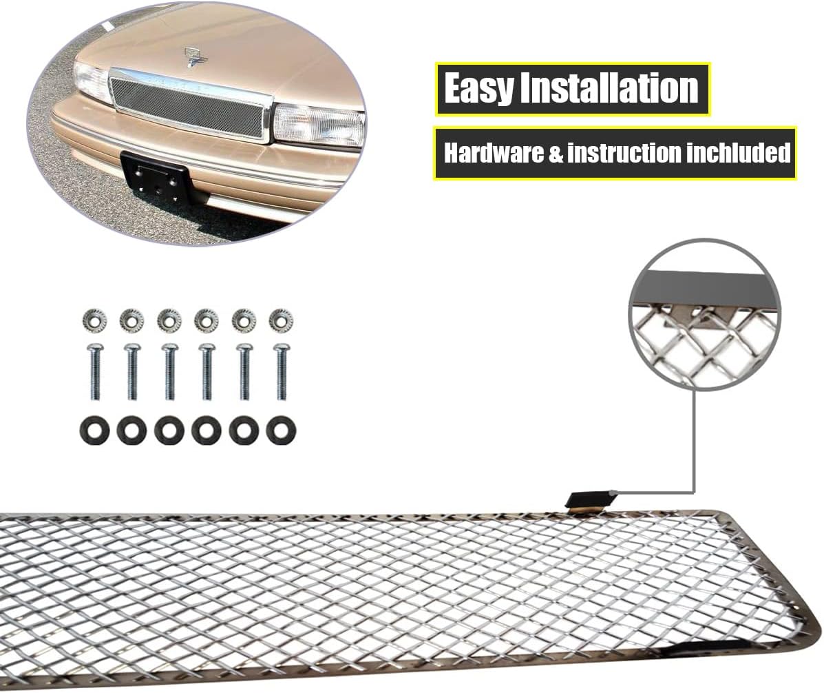 Rejilla frontal compatible con Chevy Caprice 1991-1996 de malla de acero inoxidable con acabado pulido