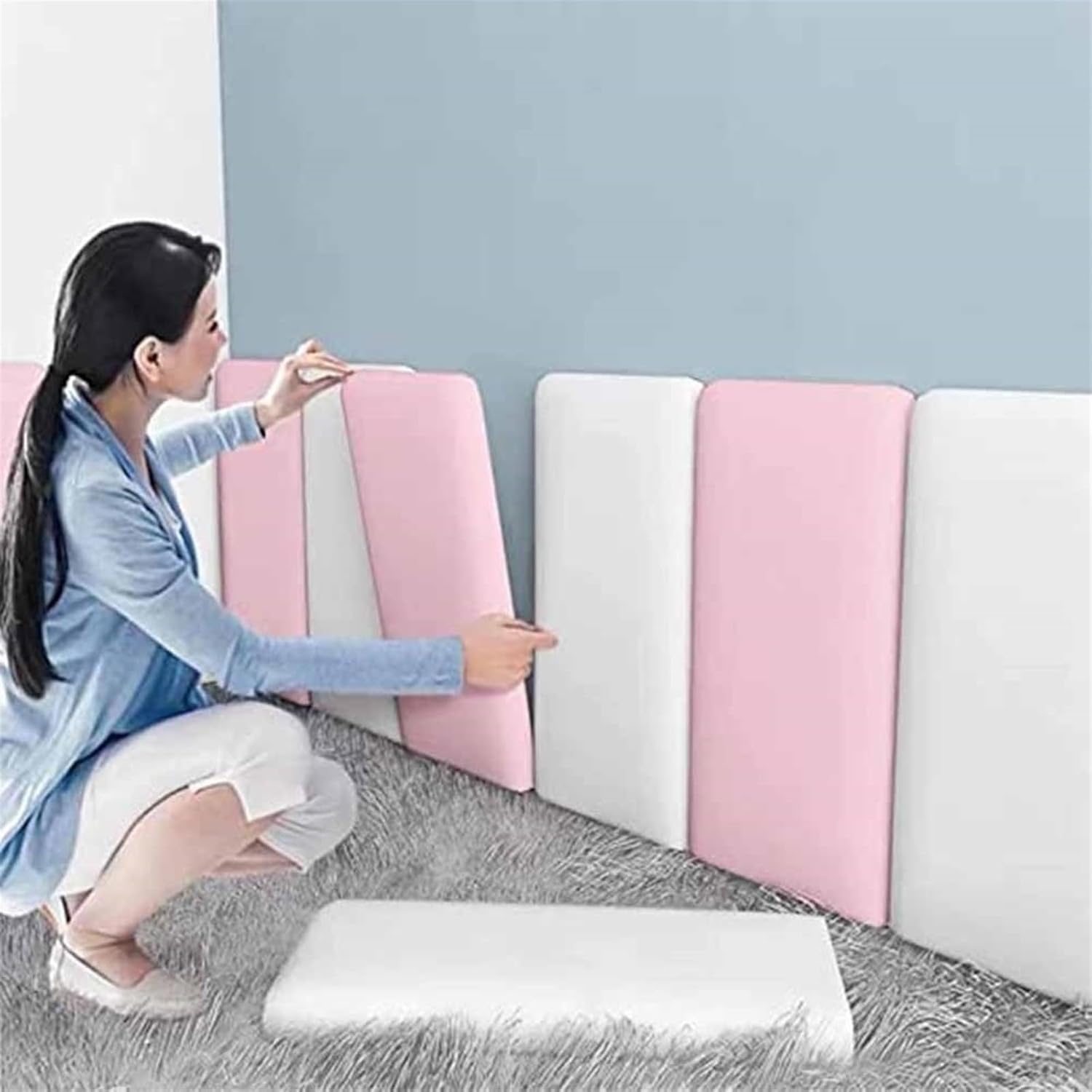 Cabecera 3D anticolisión acolchada de pared, cabecero tapizado, paneles de pared insonorizados para dormitorio y sala de juegos (color B, tamaño 47