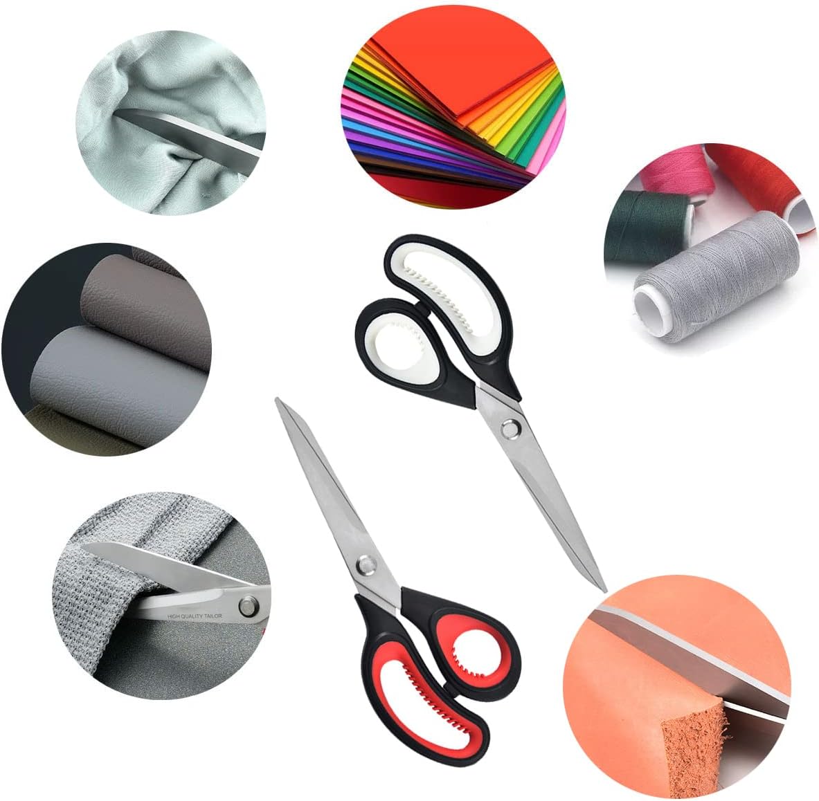 JISTL Tijeras de manualidades con cuchillas afiladas, tijeras de tela de goma con mango de agarre suave, tijeras multiusos adecuadas para costura,