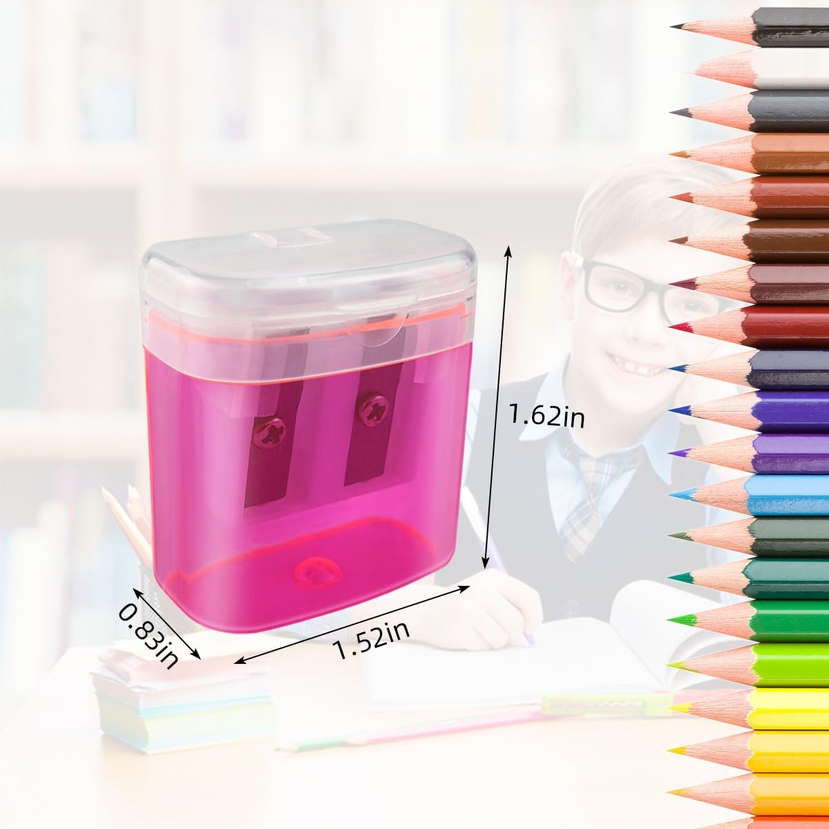 Paquete de 12 sacapuntas manuales para la escuela, oficina, hogar, aula, lápices de colores con doble agujero, con tapa para niños, sacapuntas