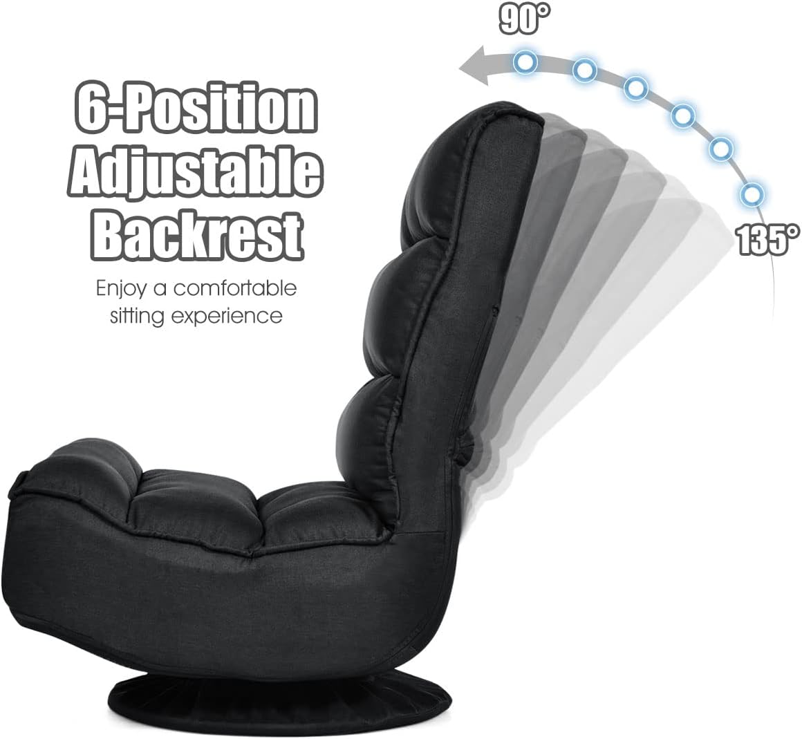 Giantex Silla giratoria de 360 grados, silla plegable para juegos de piso con 6 posiciones ajustables, sofá perezoso con soporte trasero copetudo,