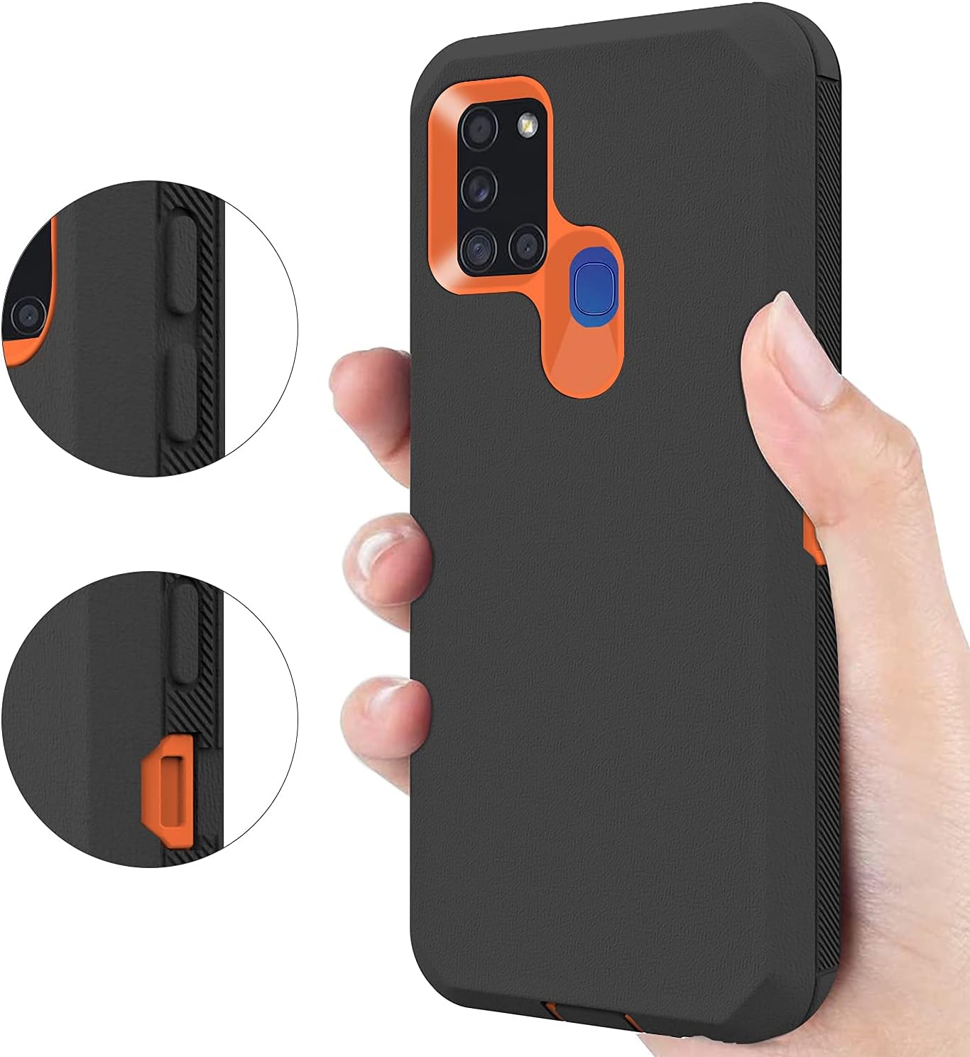 Annymall Funda para Galaxy A21s versión de EE. UU., carcasa de cuerpo completo A21s con protector de pantalla integrado, funda de protección híbrida