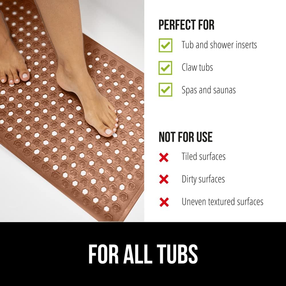 Gorilla Grip – Alfombra de baño, ducha y bañera patentada, lavable a máquina, anti-bacteriana, sin BPA, látex, sin ftalatos, cuadrada, con agujeros