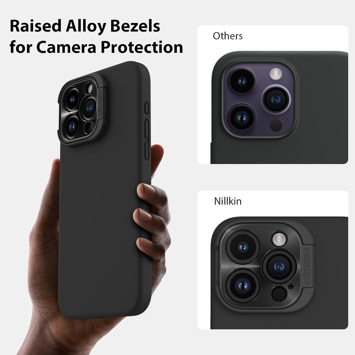 Nillkin CamShield – Funda para iPhone 15 Pro con soporte para cámara, funda de silicona líquida compatible con MagSafe, funda magnética sedosa para
