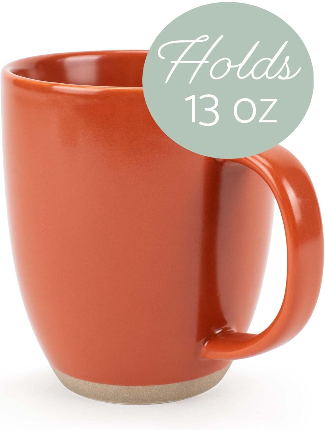 Elanze Designs Juego de 4 tazas de café de cerámica de 13 onzas con fondo de arcilla cruda, color rojo óxido