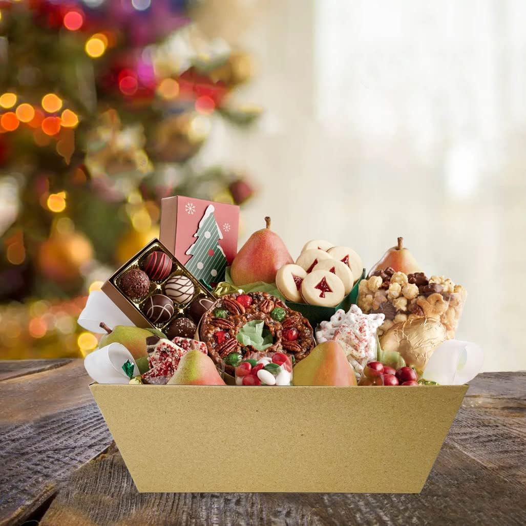 Cestas vacías para regalos, 6 unidades, resistentes canastas de regalo a granel, bandeja de mercado de papel kraft con asas, cesta de regalo, kit de