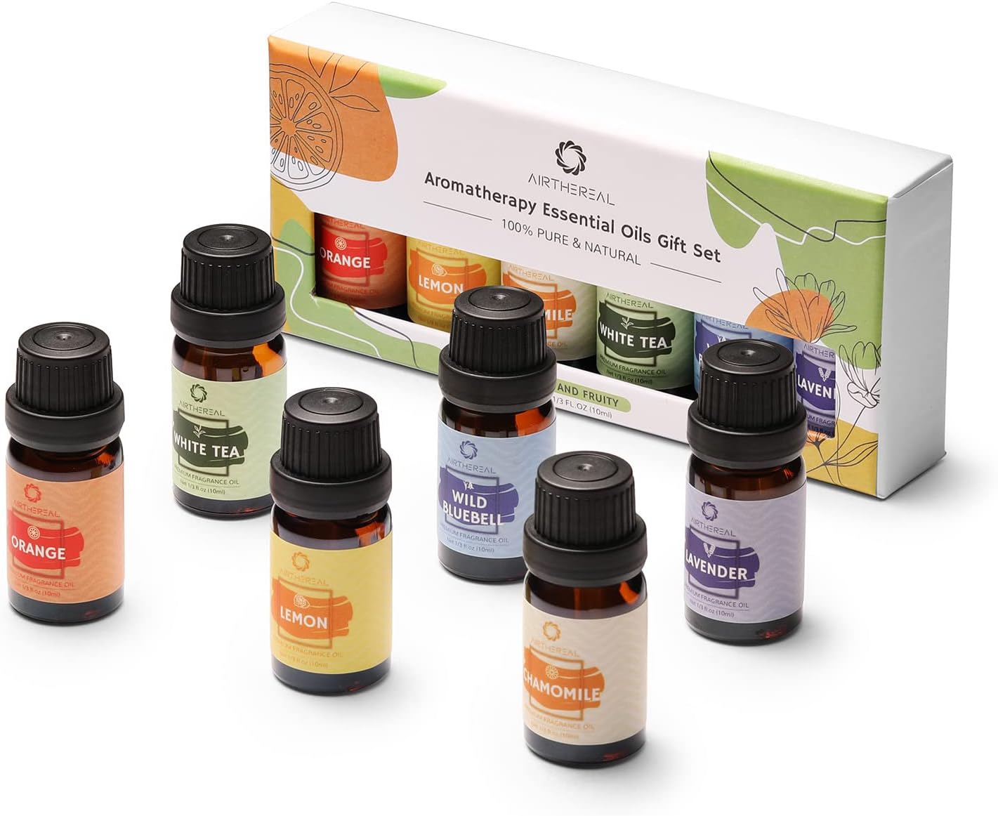 Airthereal Juego de regalo de aceites esenciales, colección floral y frutal, 100% natural puro, 6 aromas, botellas de 0.3 fl oz (0.3 fl oz),