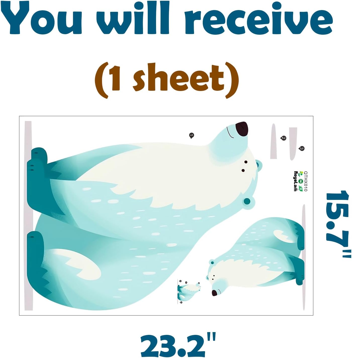 RoyoLam Calcomanías de pared de oso polar de dibujos animados para niños, calcomanías de pared extraíbles para despegar y pegar, decoración del