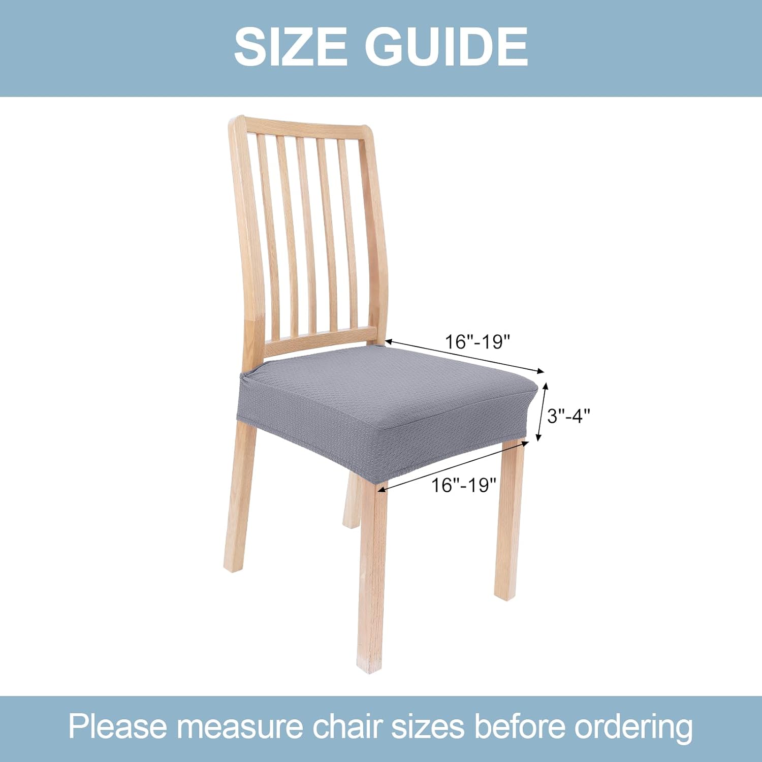 Smiry Juego de 6 fundas de asiento elásticas de jacquard para sillas de comedor, extraíbles y lavables, sin fundas traseras, color gris