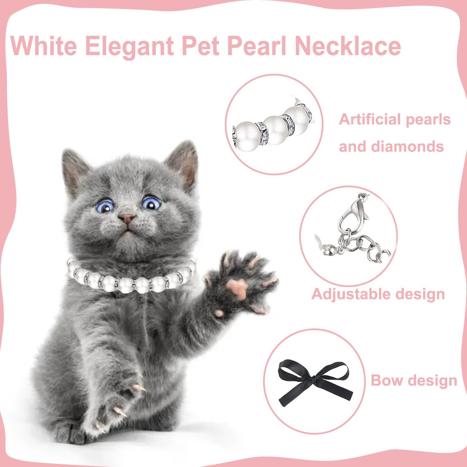 Collar de perlas para perro, perro pequeño, gato, diamantes de perlas de perro, joyería de collar de perlas para mascotas, collar de perlas lindo