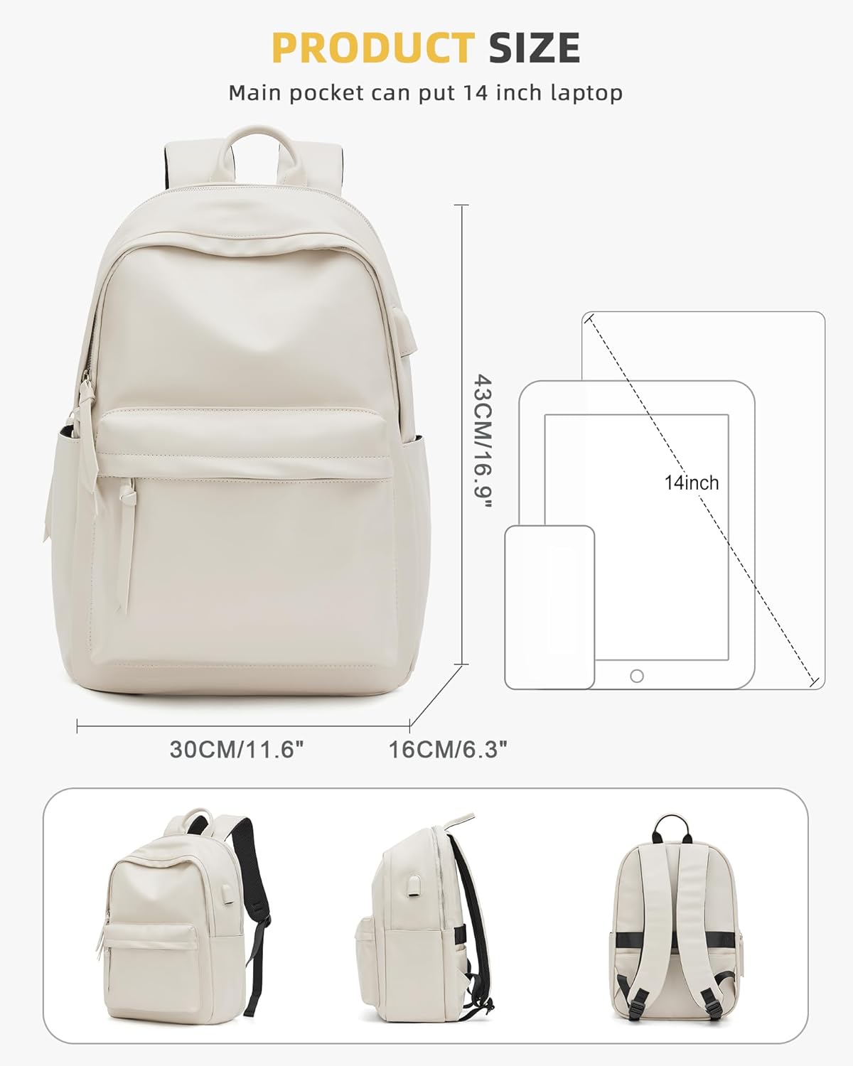 VECAVE Mochila ligera para mujeres y hombres, mochila casual de viaje para laptop, A1-beige-2, Mochila casual
