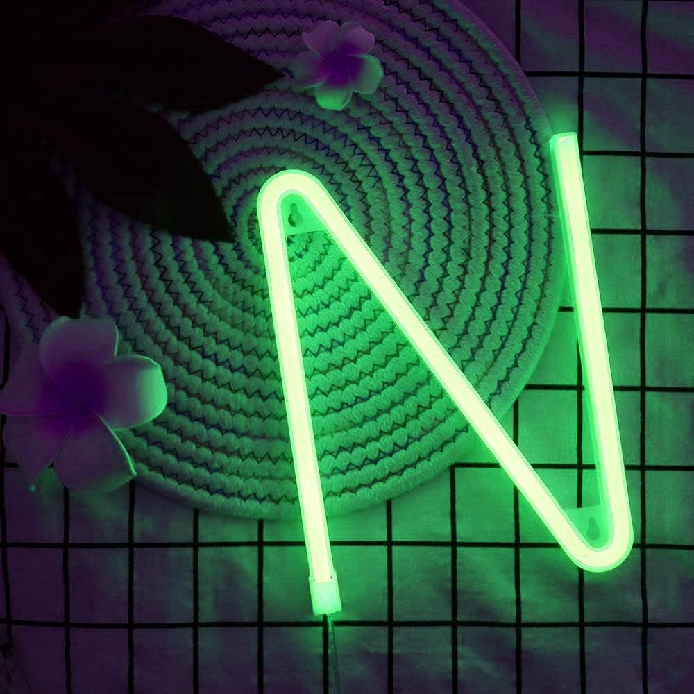 Letrero de neón, letras de neón, letras del alfabeto de neón iluminadas, letras con luces LED, letras de marquesina iluminadas, batería, USB, verde