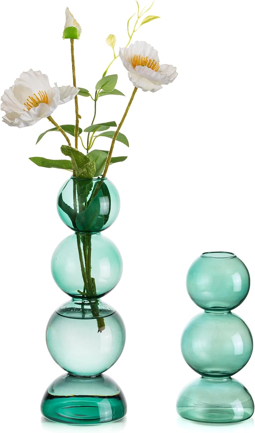 Hewory – Floreros de burbujas de vidrio para flores, 2 piezas, color verde, único, lindo jarrón de flores individuales para centros de mesa, jarrón