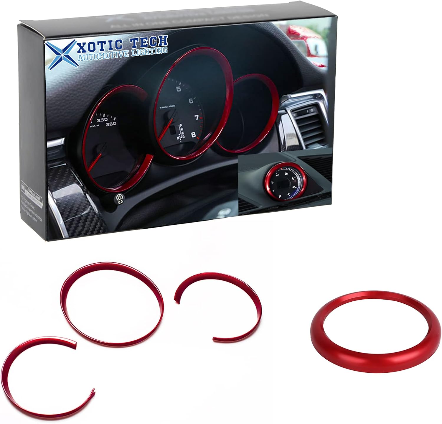 Xotic Tech – Marco de instrumento, marco de instrumento, para salpicadero, compatible con Porsche Macan 2015-up, 718 Cayman Boxster 2016-2018 (rojo)