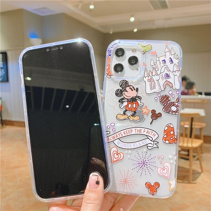 iFiLOVE Linda funda para iPhone 15 Pro Max, para niñas y mujeres, linda caricatura de Mickey Castle, funda protectora delgada y suave de TPU