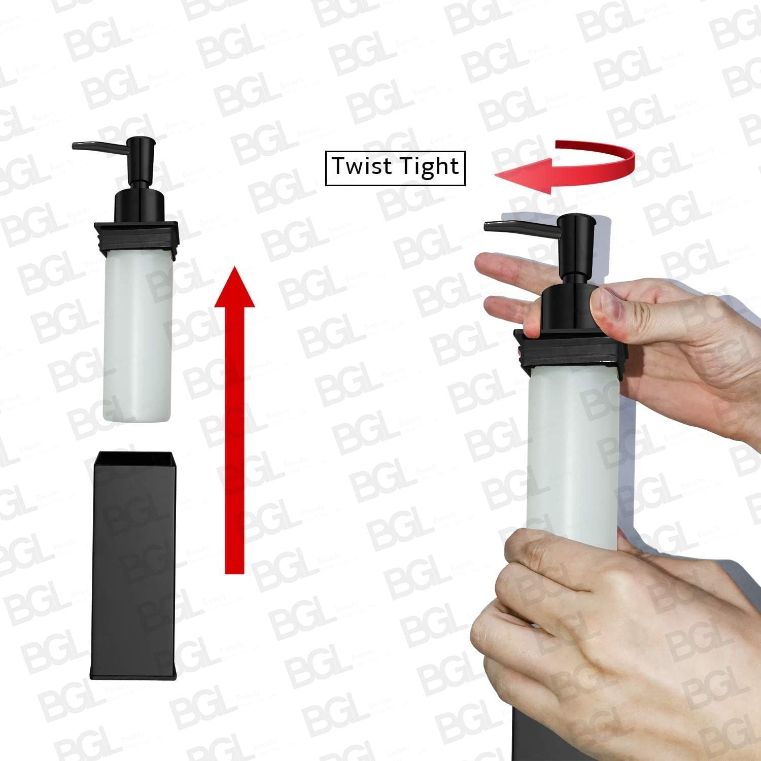 BGL Dispensador de jabón de acero inoxidable 304 para montaje en pared, dispensador de líquido y jabón para cocina y baño (negro, cuadrado)